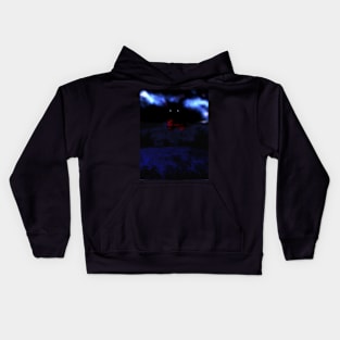 Digital collage and special processing. I am standing in field, and big, dark monster looking on me. Dark blue and red. Kids Hoodie